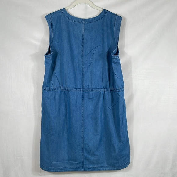 J. Crew Chambray Dress Size XL Sleeveless Henley Style With Drawstring Waist - Picture 4 of 11